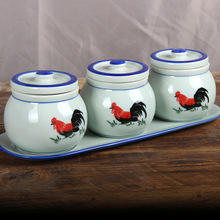 陶瓷調味罐 家用帶蓋勺調料罐 辣椒油鹽調料盒廚房調料瓶四件套裝