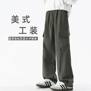 冬季加绒加厚大口袋工装裤男日系复古宽松休闲百搭保暖直筒伞兵裤