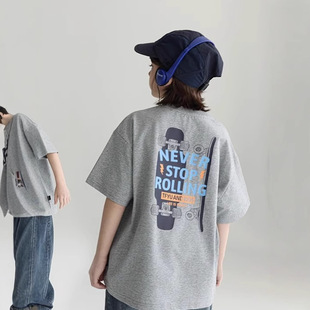 Children's Clothing Boys' Short-Sleeved T-Shirts 2025 Spring and Summer New Style Kidsren's Cartoon Skateboard Half-Sleeved Tops for Middle and Large Kidsren