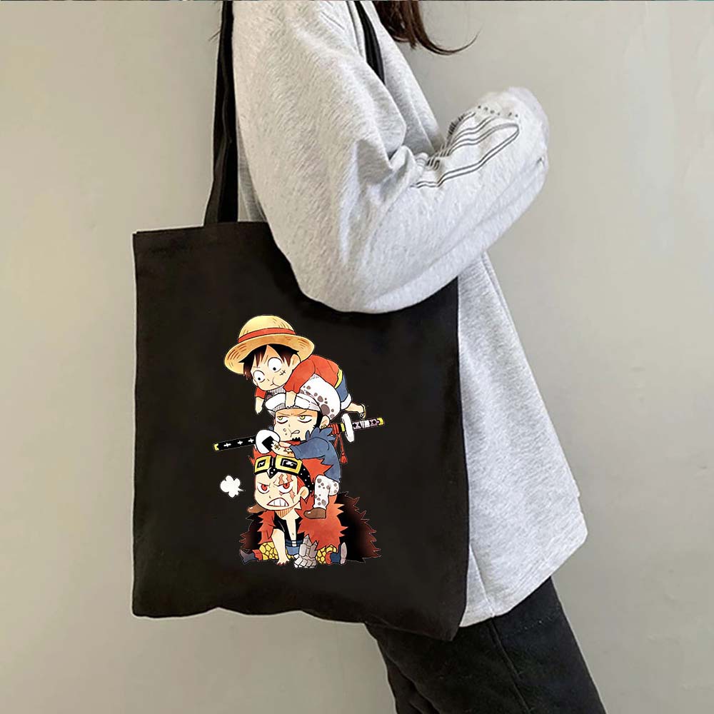 Una pieza de una pieza luffy anime impreso bolsa de lona bolsa de hombro bolsa plegable bolsa de compras