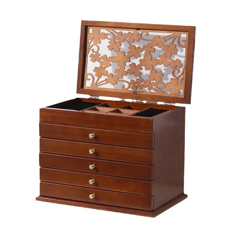 Fábrica transfronteriza caja de joyería de madera pendientes collar caja de almacenamiento caja de joyería de madera maciza vintage caja de anillo de joyería