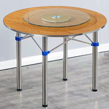 ll大圆桌台面板转盘不锈钢腿折叠圆餐桌  酒店食堂乡村家用吃饭桌