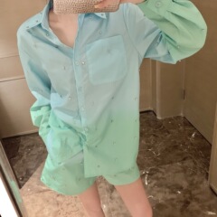 Mm家25ss春夏新作重工手作り釘ドリル捺染シャツパンツセットファッション