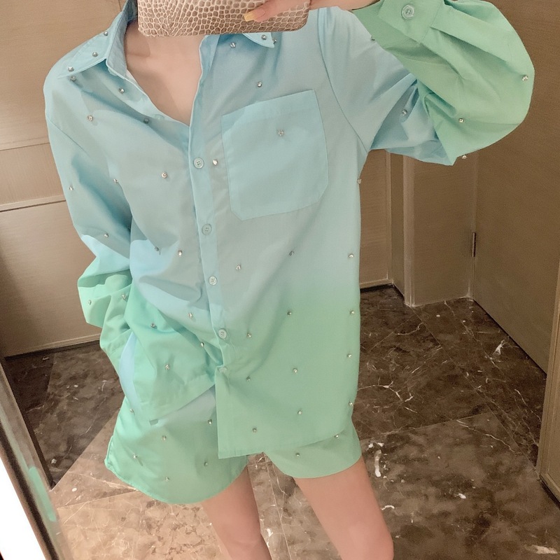 Mm家25ss春夏新作重工手作り釘ドリル捺染シャツパンツセットファッション|undefined