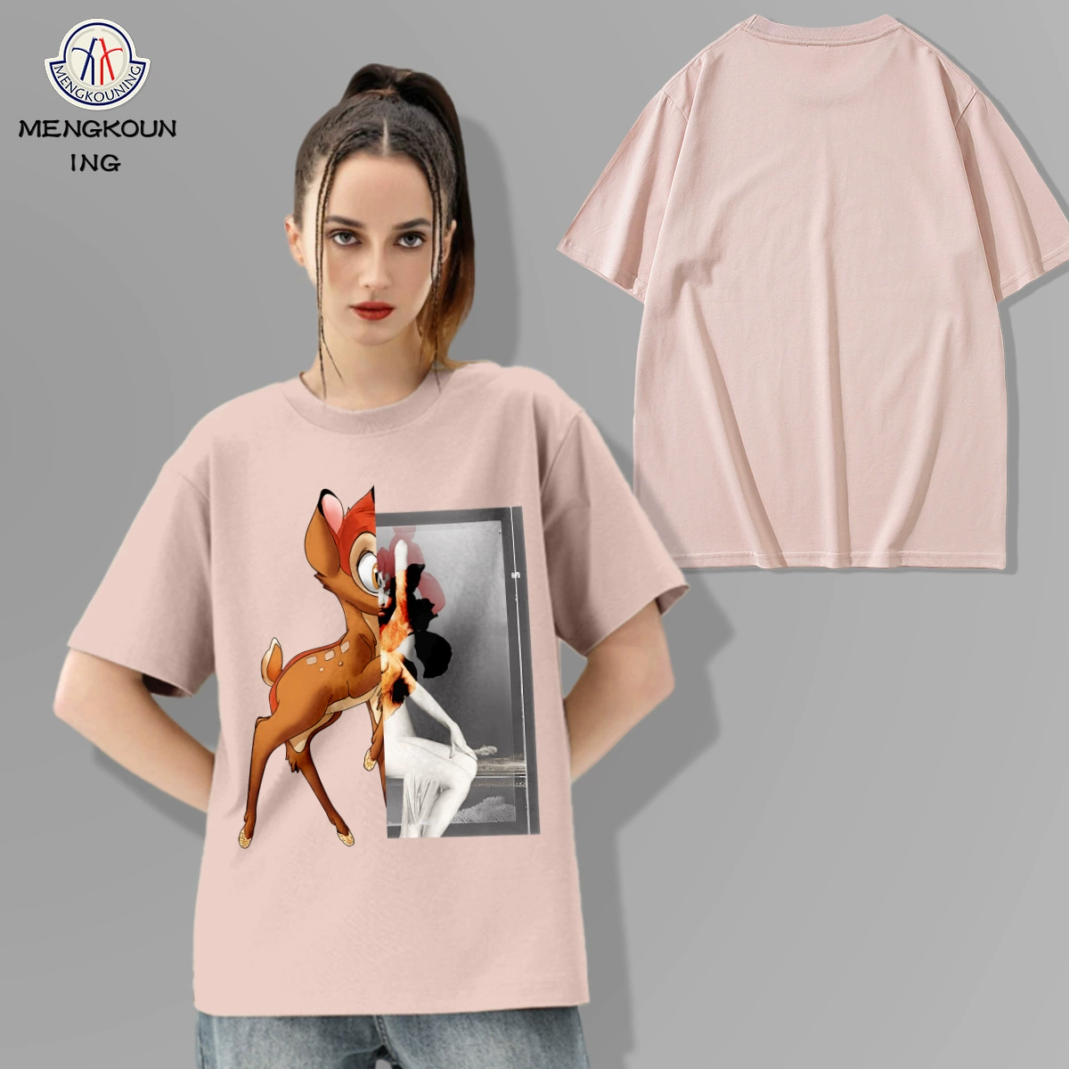 Cross-border J family 40 высококачественных свободных хлопковых футболок с круглым вырезом и короткими рукавами с принтом для мужчин и женщин