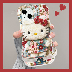 可爱碎花kt猫适用iphone17promax手机壳苹果15新女款16硅胶双支架