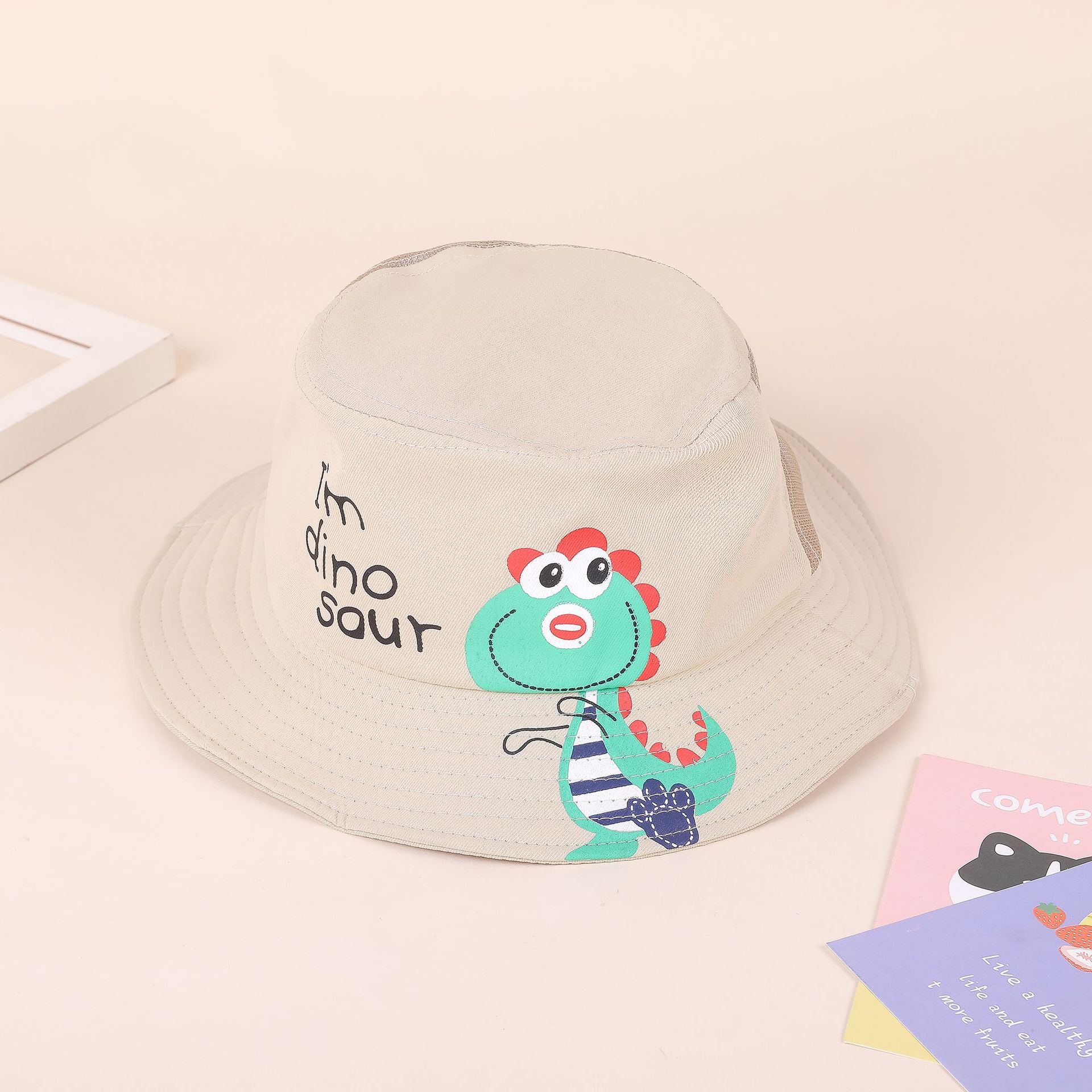 Los niños de primavera/verano otoño pescador sombrero bebé lindo dinosaurio cuenca sombrero Niño de verano de ala grande sol-prueba estilo coreano 2-7 años de edad