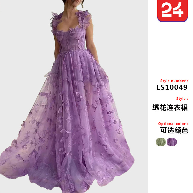 Cross-border European and American Amazon women's wedding dress tulle sling sleeveless high slit bridal party beach dress Cross-border European and American Amazon women's wedding dress tulle sling sleeveless high slit bridal party beach dress