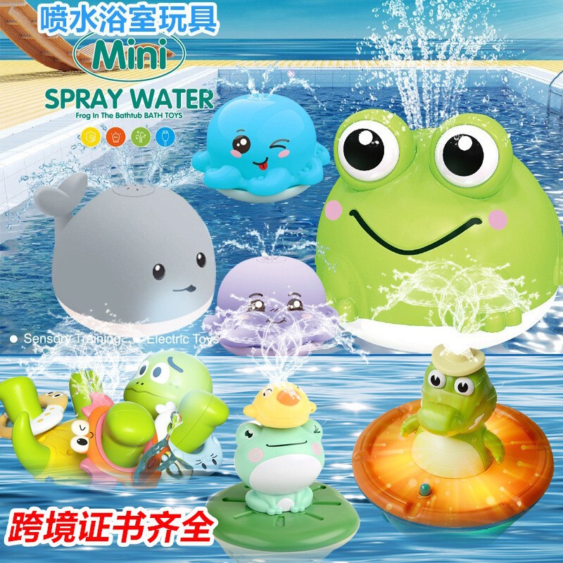 Cross-Border Amazon Spray Crocodile Bathroom Toy Electric Light Rotating Shower Head for Boys and Girls Children's Bath
