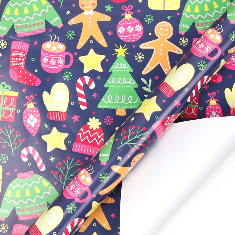 Transfronterizo para gran tamaño de papel de embalaje de regalos de Navidad fluorescente dibujos animados lindos papel de embalaje de regalos de arco