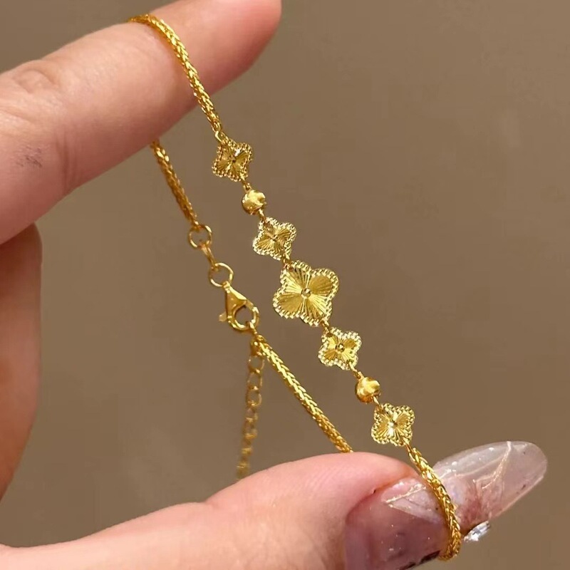 New Arrival Five-Flower Four-Leaf Clover Bracelet Women's Light Luxury Niche Design Sweet Gold Bracelet Fashionable All-Match Exquisite Jewelry