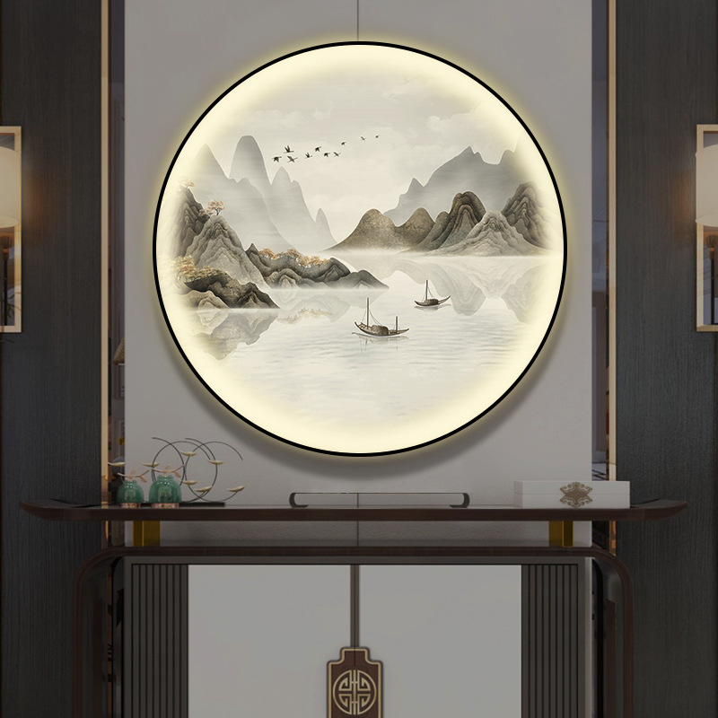 New Chinese-Style Entrance Hall Decorative Painting, Lamp Painting, Round Landscape Painting, Living Room Landscape Painting, Corridor Aisle, Tea Room Hanging Painting