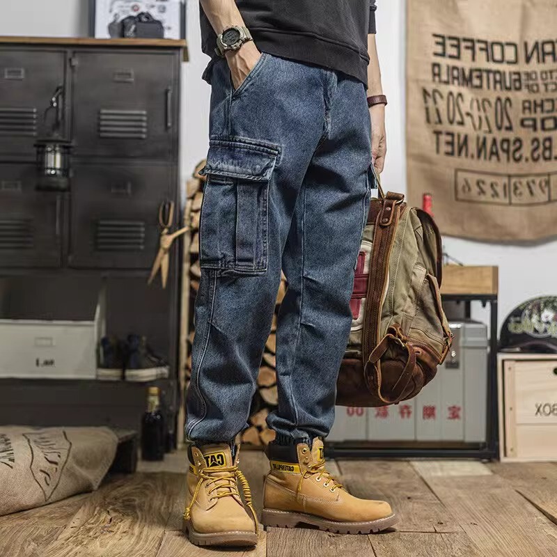Heavyweight American Retro Harem Cargo Jeans Loose Tapered Multi-Pocket Casual Straight-Leg Jogger Pants for Men Heavyweight American Retro Harem Cargo Jeans Loose Tapered Multi-Pocket Casual Straight-Leg Jogger Pants for Men