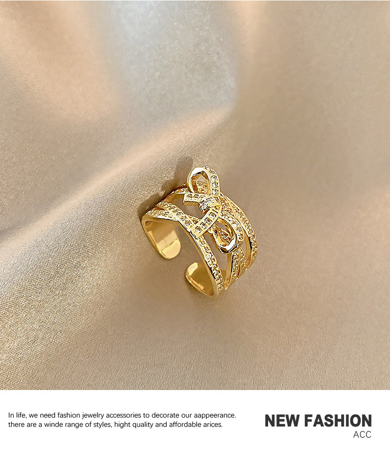 Personality Copper Micro-inlaid Zircon Ring Female Bow Ring Wholesale display picture 2