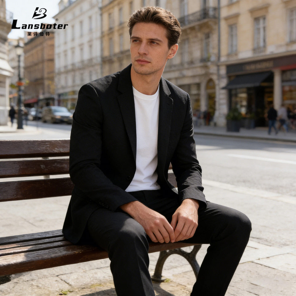 Áo vest nam Tencel Lyocell co giãn chống nhăn thoáng khí phong cách casual — Màu xanh dương, màu đen