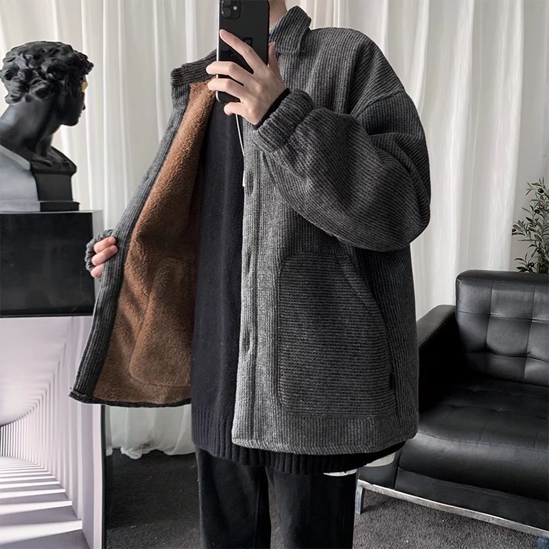 Abrigo de pana de algodón acolchado abrigo de invierno para hombre forrado de vellón engrosado suelto ins abrigo casual estilo de Hong Kong marca de moda guapo abrigo de algodón acolchado de color sólido