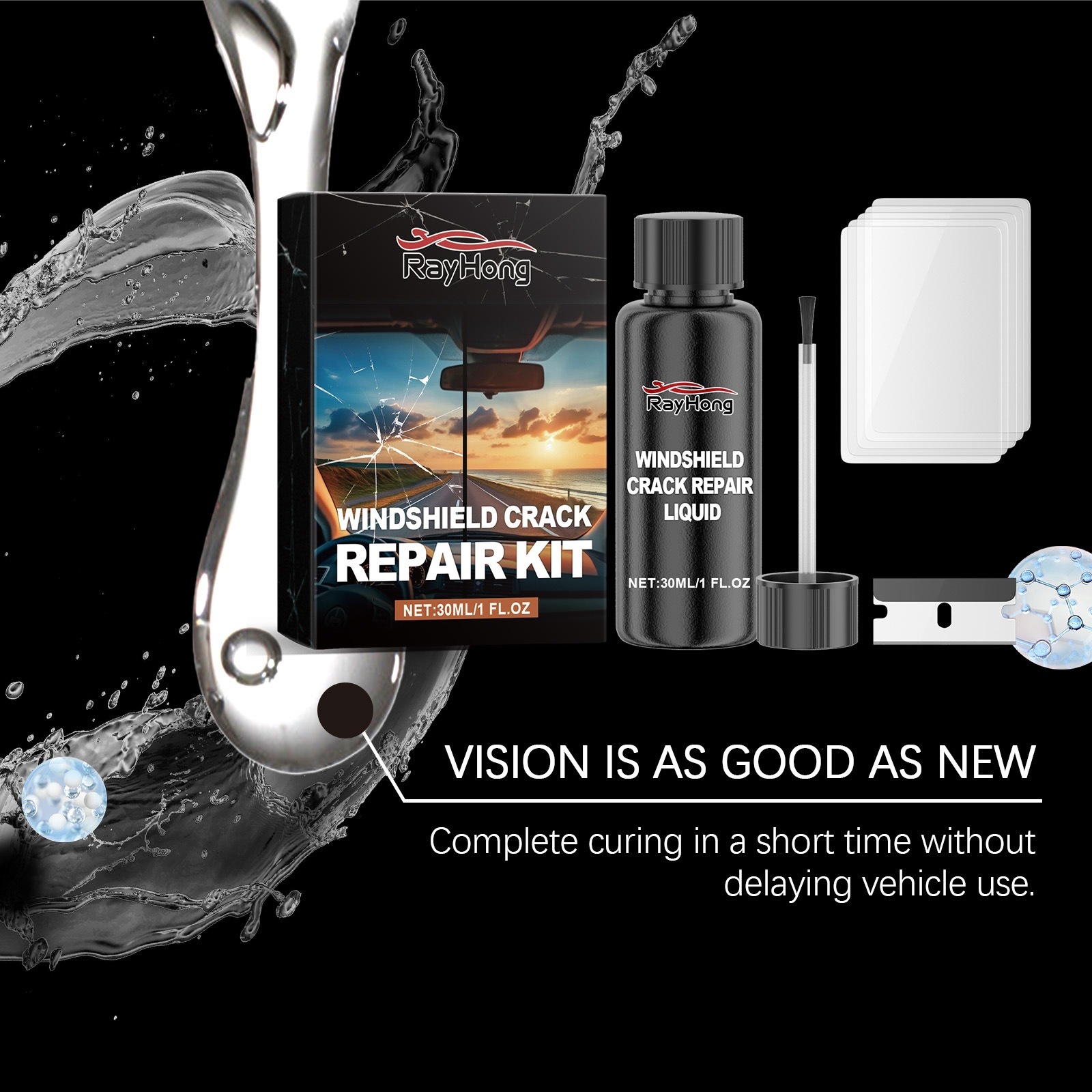 Rayhong Car Windshield Fluid Glass Nano Repair Kit for Clear Vision Through Cracks