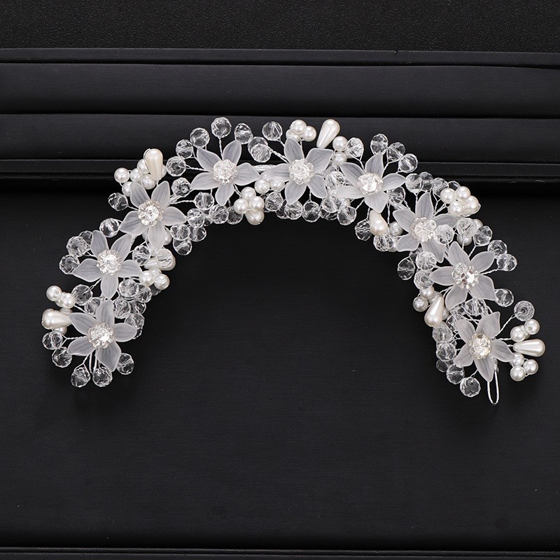 白色珍珠丸子头花环