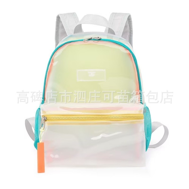 Ins Korean Style Contrasting Color Transparent Jelly Bag Kidsren's Outdoor Snack Toy Pvc Beach Bag Crystal Bag Backpack