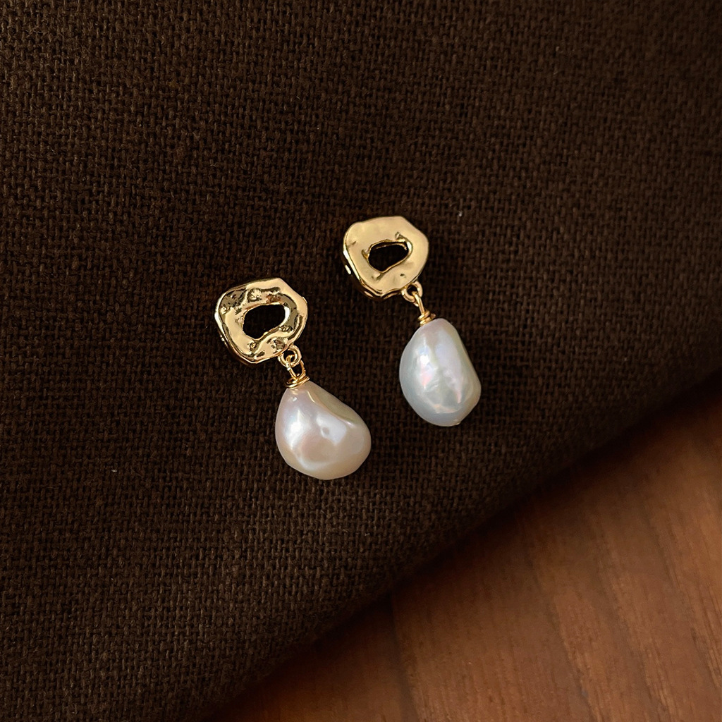 1 Pair Quantity Daily Occasion 1 Pair Baroque Style Irregular Water Droplets Freshwater Pearl Drop Earrings