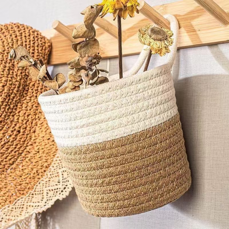 Cuerda de algodón hecha a mano, artículos diversos, cestas colgantes, muebles para el hogar de pared con ganchos, cestas colgantes de plantas verdes, macetas colgantes, cestas de almacenamiento tejidas para dormitorio