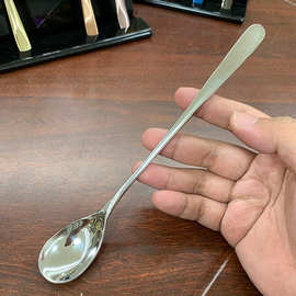 304不锈钢韩式冰勺 多用奶茶勺冷饮蜂蜜搅拌勺子调酒吧勺长柄冰匙