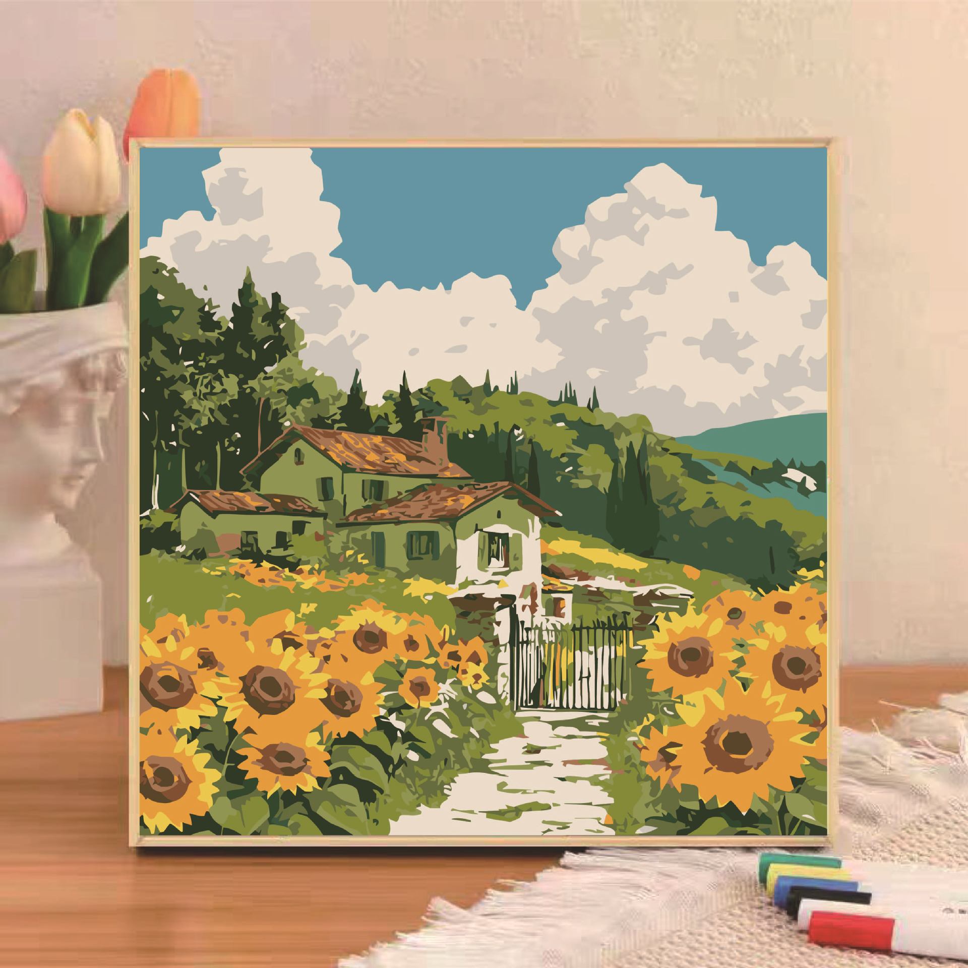 Pintura al óleo digital diy niños pequeños dibujos animados de tamaño pequeño dibujo a mano simple relleno de pintura acrílica