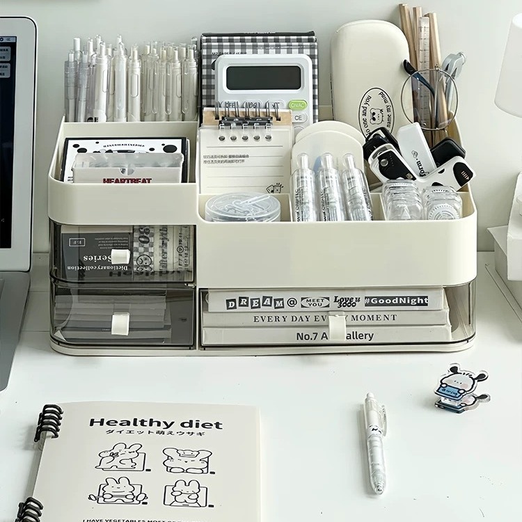 Caja de almacenamiento de bolígrafos de gran capacidad, cajón multifuncional de escritorio de estudiante de alto valor facial, estante de oficina de escritorio de bolígrafos