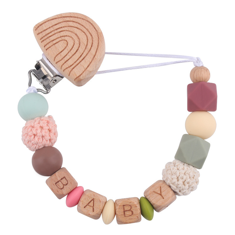 Productos para bebés y niños pequeños abrazadera de tetina creativa DIY nombre de bebé de beech mordida de dientes molares cadena de tetina anti-caída cadena