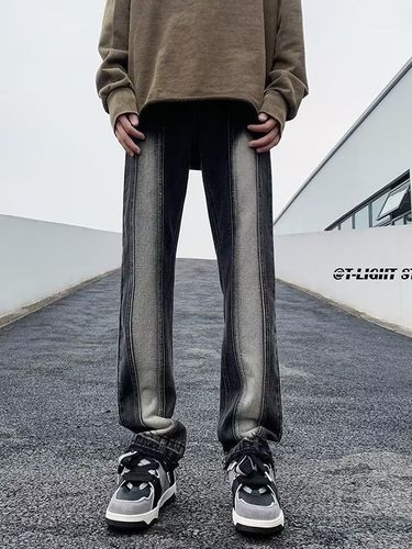 High Street Pants Spring and Autumn Men's Ins Trendy Loose Matchy-Block Color Embellished Slim Straight Leg Pants Unique Straight Leg Pants