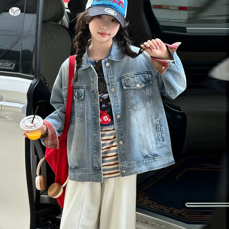 女童美式牛仔外套2026年春新款中大童百搭春秋夹克衫学生春装上衣