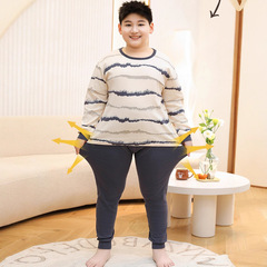 秋衣秋裤胖男童家居服中大童睡衣儿童保暖内衣青少年加肥纯棉套装