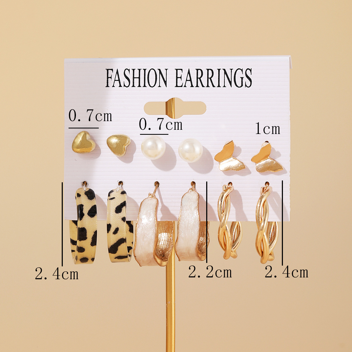 Fashion Retro C-shaped Inlaid Pearl Earrings Set 5 Pairs Of Alloy Earrings display picture 2