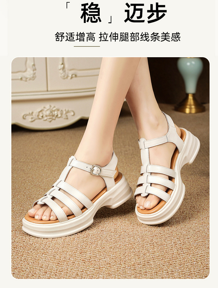 Sandal La Mã nữ da thật đế dày gót vuông quai ngang — Màu đen chi tiết 12