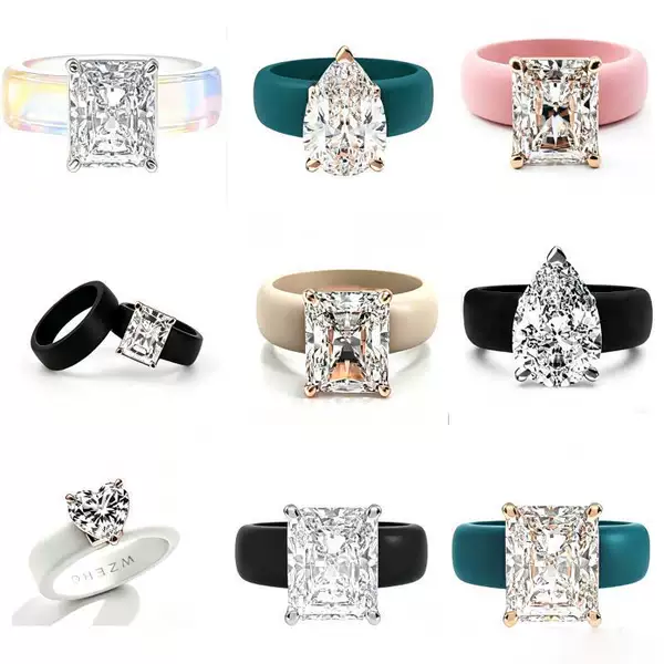 Cross-Border Hot-Selling Versatile Niche Silicone Rings for Women, Light Luxury High-End Silicone Rings with Zircon Inlays, Wholesale from Manufacturers