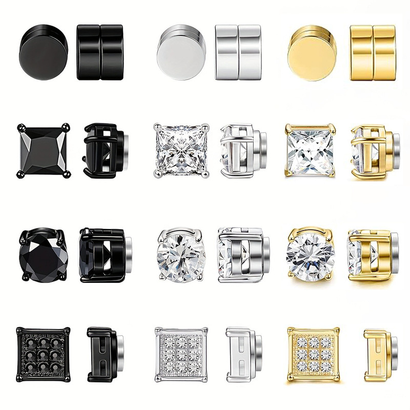 Stainless Steel Ear Clip False Earrings for Men and Women Zircon Earrings Amazon Explosions Zircon Magnet Earrings