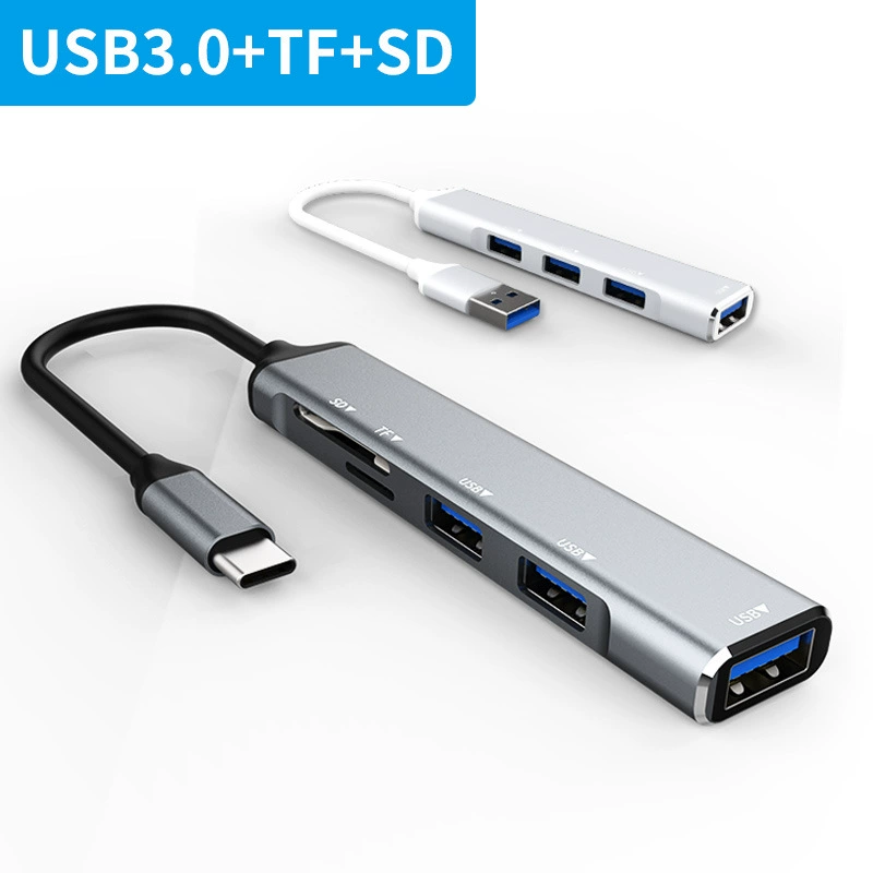 Многопортовый USB-концентратор 3.0 (хаб) с разветвителем, слотами для карт SD/TF и док-станцией Type-C (один на четыре), высокоскоростная передача данных
