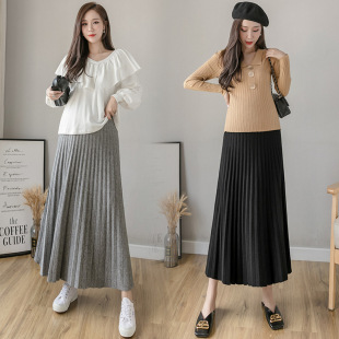 Reality Pats Pregnant Women Autumn and Winter Knitted Pleated Skirt Pregnant Mother Wearing Fashionable High Waist Slimming Large Skirt