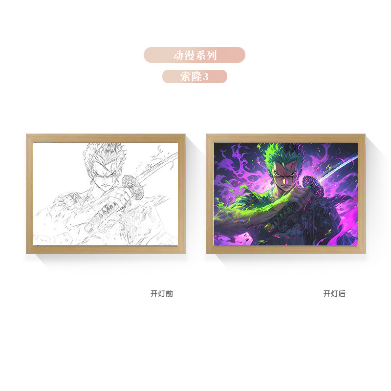 Tres colores TikTok popular pintura ligera de dibujos animados dormitorio noche pintura luminosa marco de fotos de madera maciza creativo bricolaje fabricante