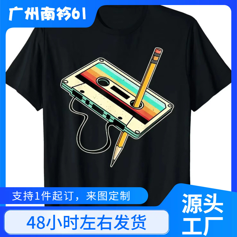 80 s Cassette Pencil 1980 s Retro Music T-Shirt Men and Women Clothing Retro T-Shirt