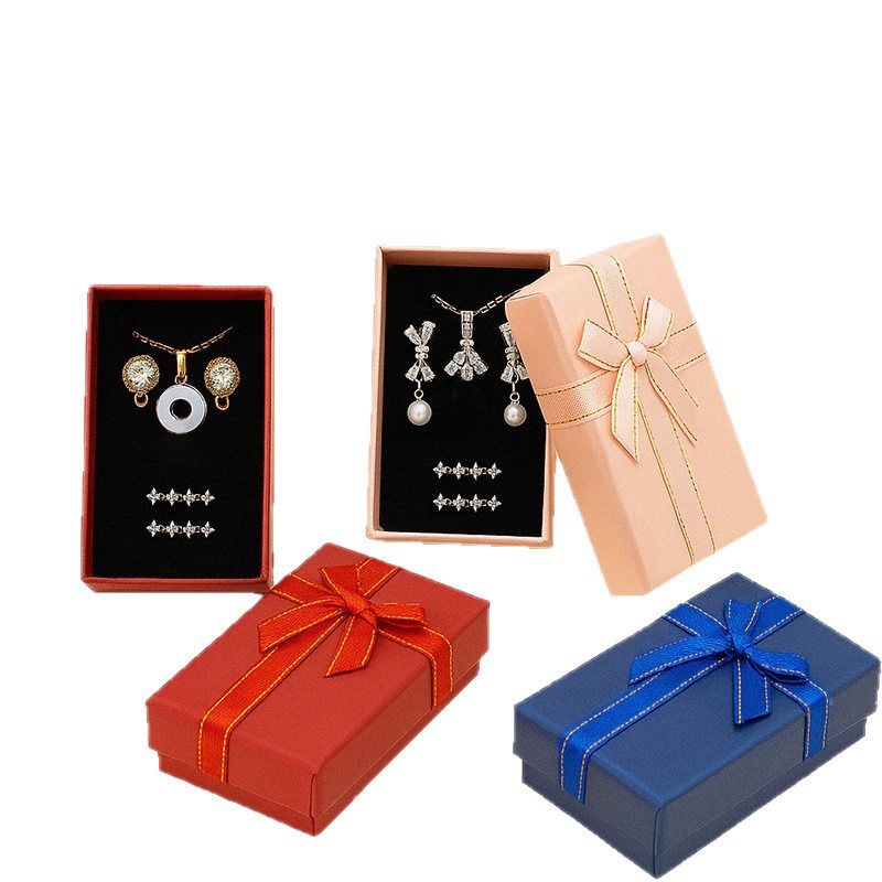 Papel perlado Phnom Penh Bowknot Cinta Caja de papel 5*8 Tapa del cielo Caja de almacenamiento de joyería Caja de regalo de embalaje de joyería