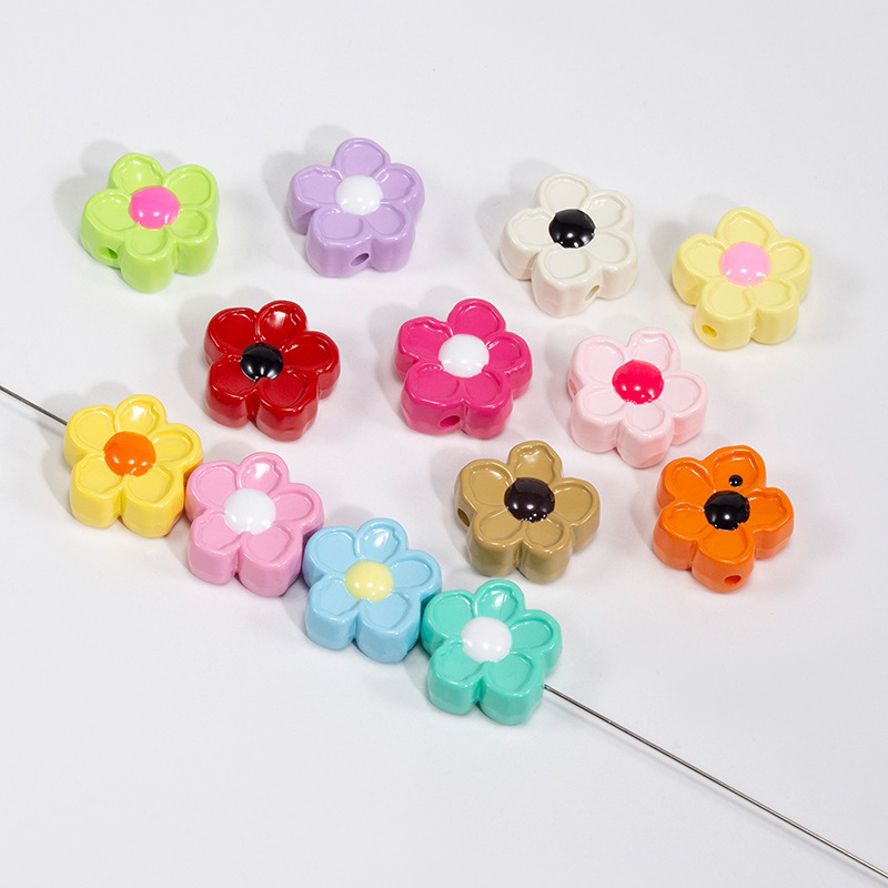 Colorful Acrylic DIY Handmade Sunflower Five-Petal Flower Beaded Bracelet Necklace Headwear Small Accessories Materials Wholesale