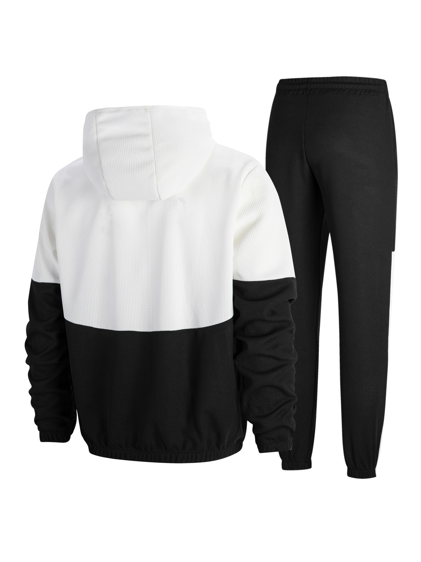 Herren-Trainingsjacke mit Kapuze, Reißverschluss, zwei Taschen, Patchwork-Design, Farbblock-Design, normale Passform, Kurzarm, elegant, aus Polyester_voghion.com