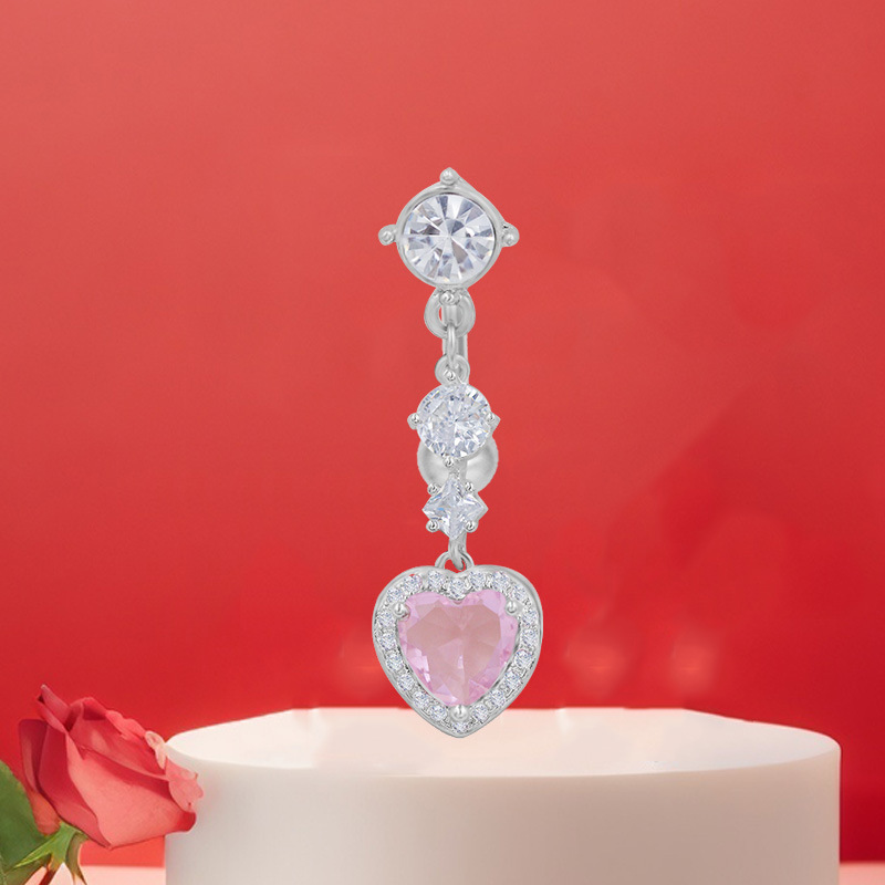 Heart-shaped Diamond Belly Button Ring Navel Piercing Jewellery_voghion.com