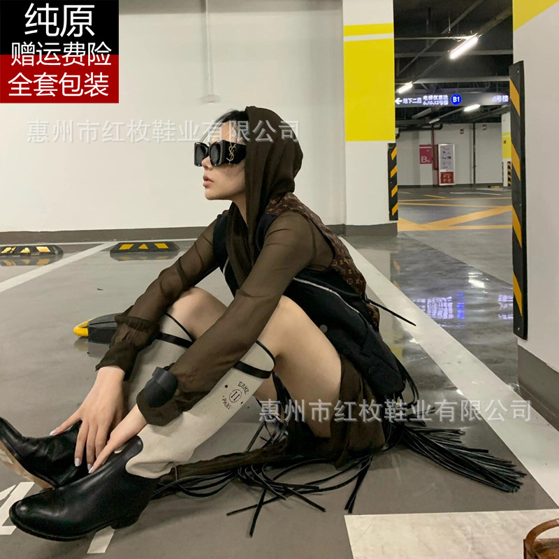 2025新款h家锁扣单靴长靴子女秋冬骑士靴长筒靴不过膝真皮瘦瘦靴|undefined