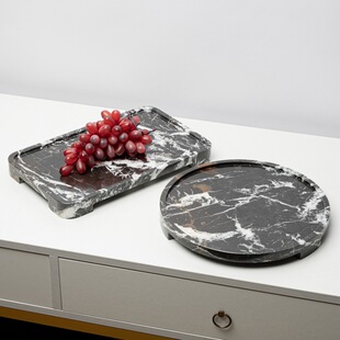 New Chinese Style Geometric Three-Dimensional Marble Tray Ornaments Soft Decoration Living Room Coffee Table Bathroom Desktop Storage Decorations