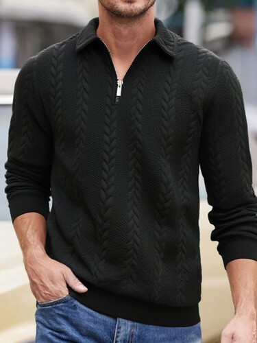 Spring and autumn new European and American half-open zipper lapel pullover sweater men's casual fashionable jacquard top