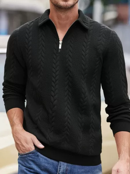 2025 Spring and Autum New European and American Half-Cardigan Zipper Lapel Pullover Sweatshirt Men's Casual Fashion Jacquard Top