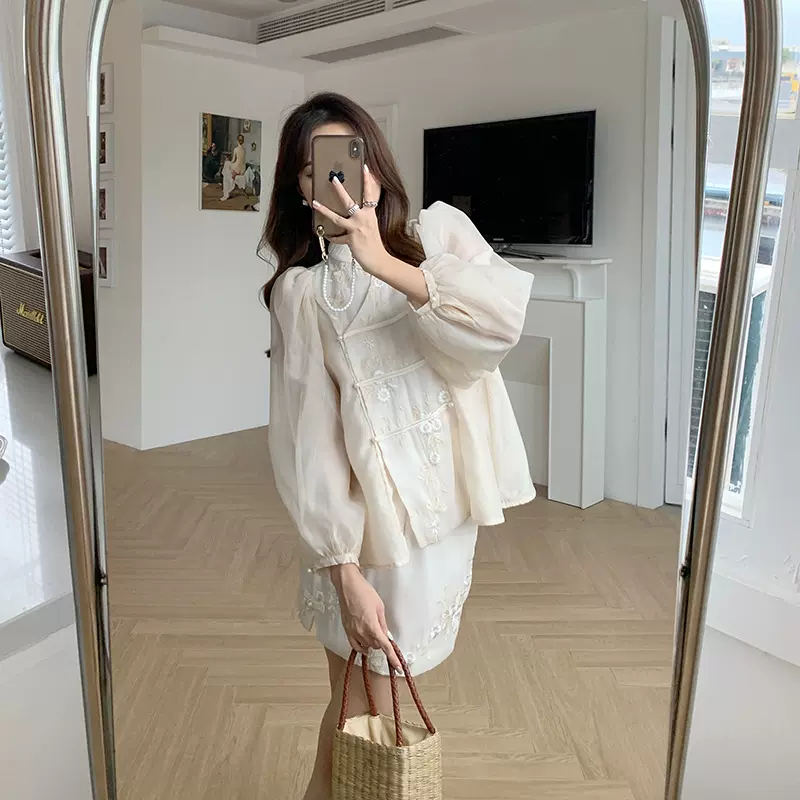 南风知我意~新中式泡泡袖连衣裙女 改良旗袍