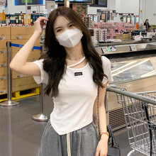 不规则设计感短袖T恤女夏季韩版2025新款辣妹风纯欲白色打底上衣